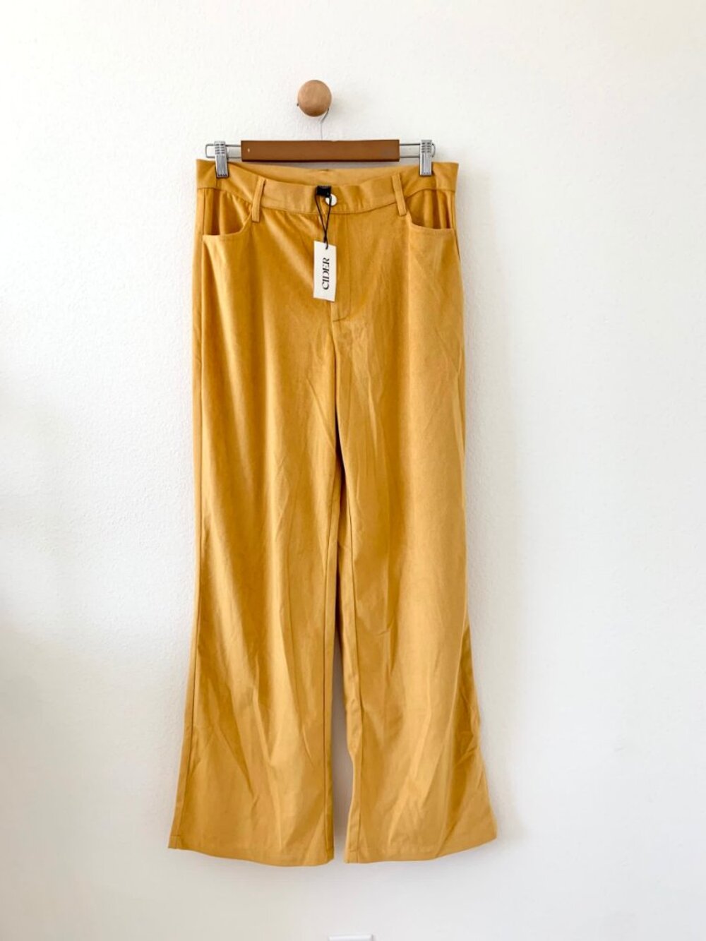 Cider Yellow Textured Wide Leg Baggy Pants Large